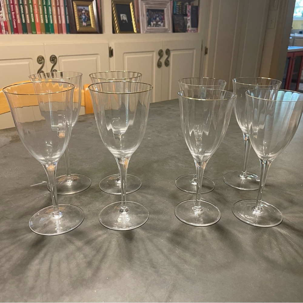 Set of 8 Gorham Laurin Gold  4 wine glasses & 4 water goblets.